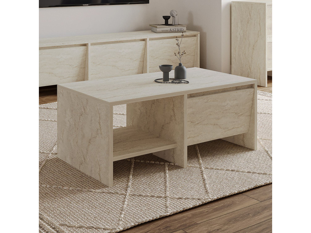 Couchtisch aus Holz "Laris" - 90 x 45 x 35 cm - Travertin