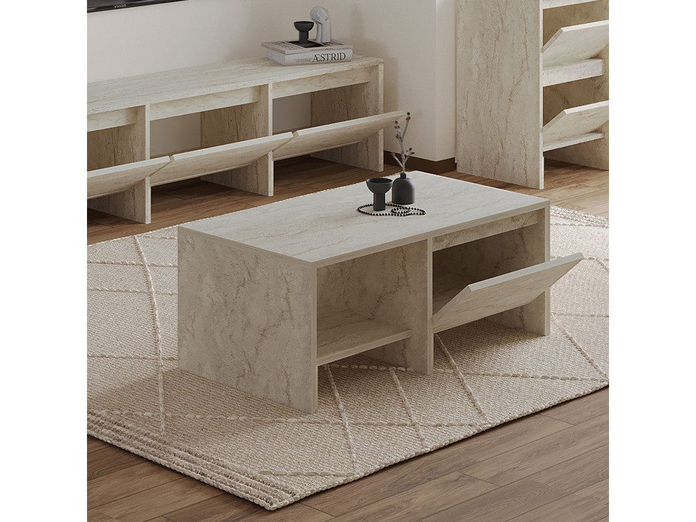 Couchtisch aus Holz "Laris" - 90 x 45 x 35 cm - Travertin