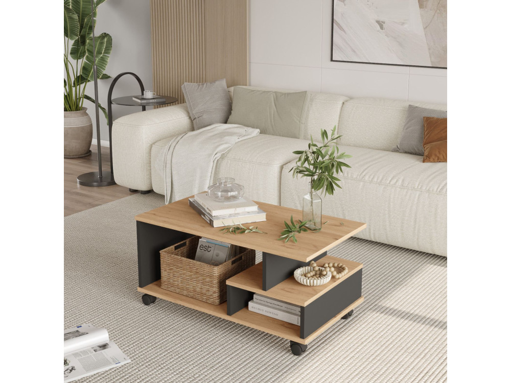 Couchtisch aus Holz "MIN9" - 90 x 51 x 42 cm - Anthrazitgrau