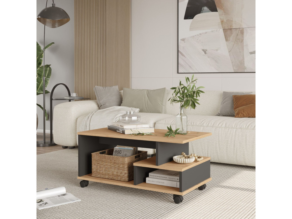 Couchtisch aus Holz "MIN9" - 90 x 51 x 42 cm - Anthrazitgrau