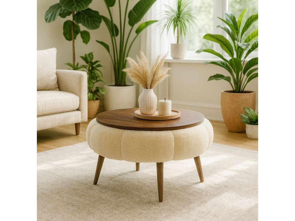 Couchtisch aus Holz "Papatya 60" - 60 x 60 x 44 cm - Creme