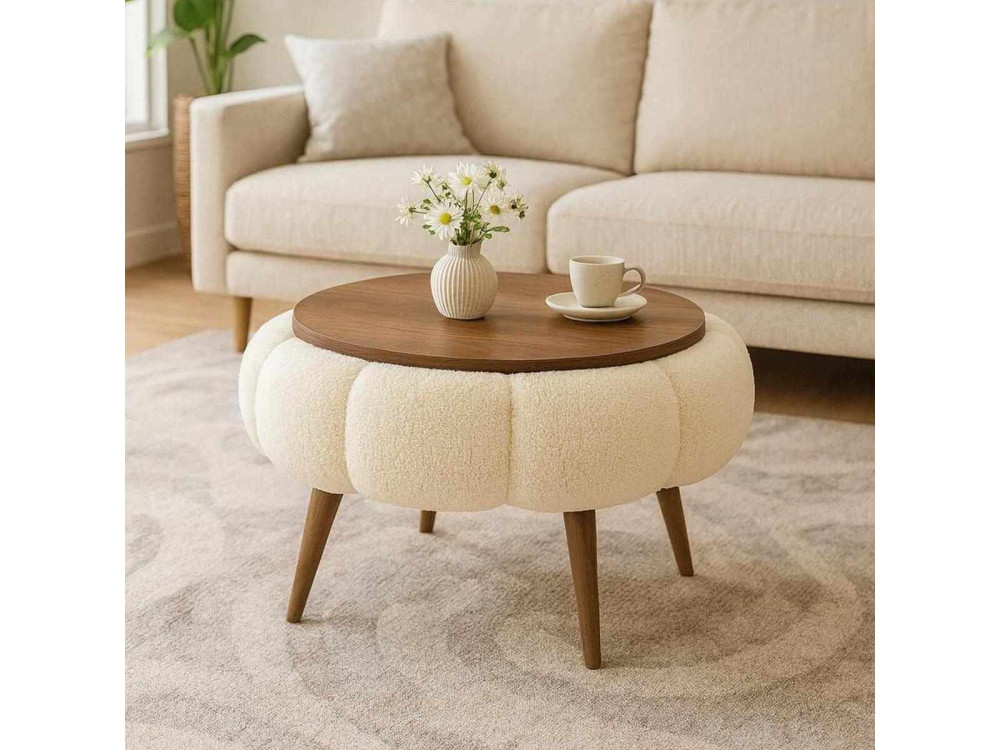 Couchtisch aus Holz "Papatya 60" - 60 x 60 x 44 cm - Creme