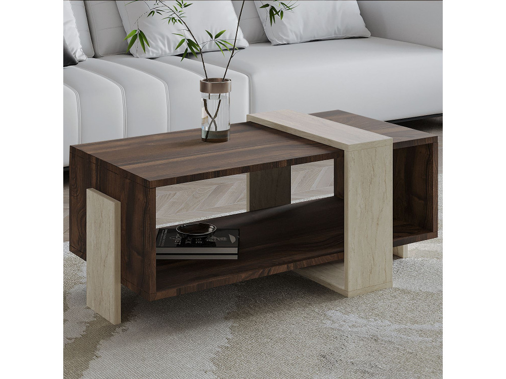Couchtisch aus Holz "Meleni" - 90 x 49 x 40 cm - Travertin