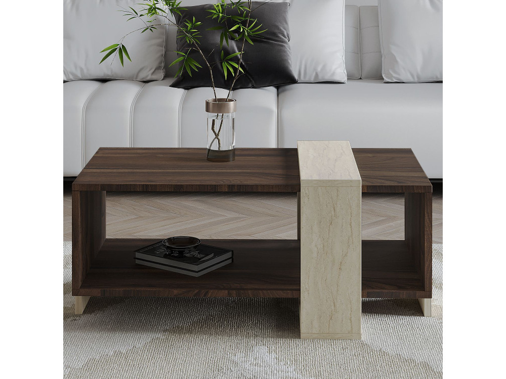 Couchtisch aus Holz "Meleni" - 90 x 49 x 40 cm - Travertin