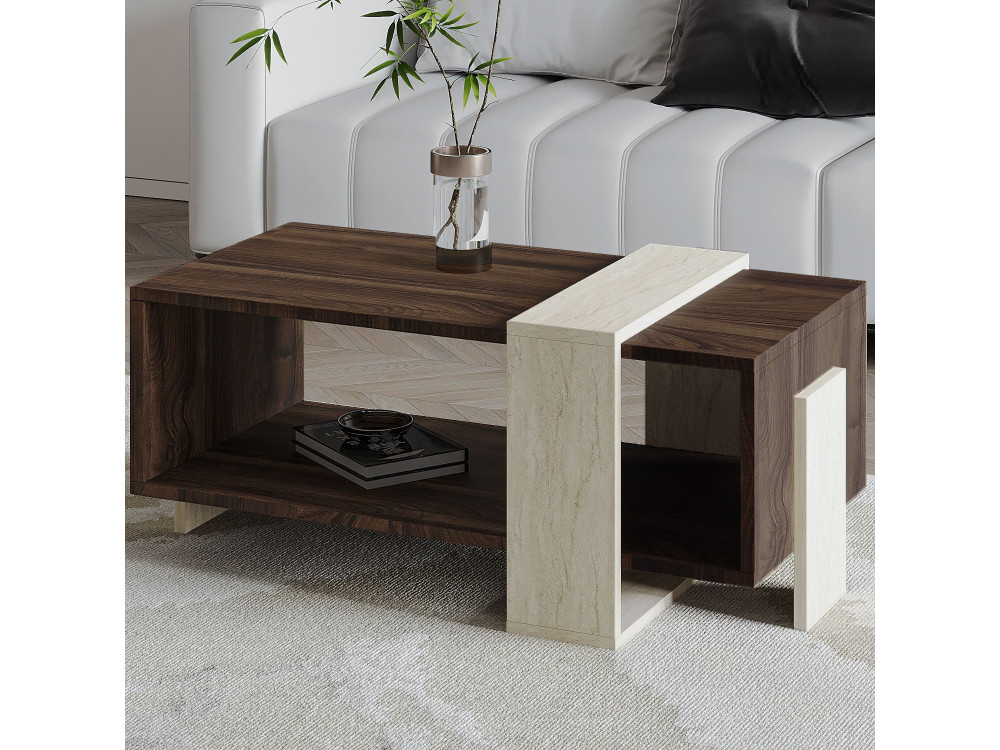 Couchtisch aus Holz "Meleni" - 90 x 49 x 40 cm - Travertin