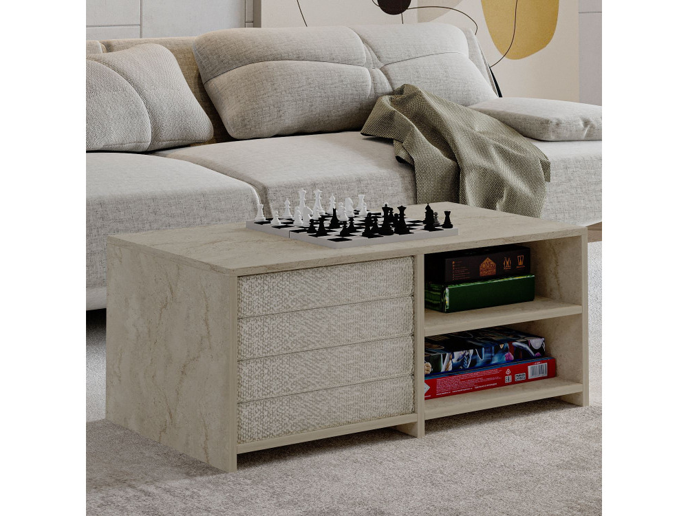 Couchtisch aus Holz "Gord" - 90 x 45 x 44 cm - Travertin