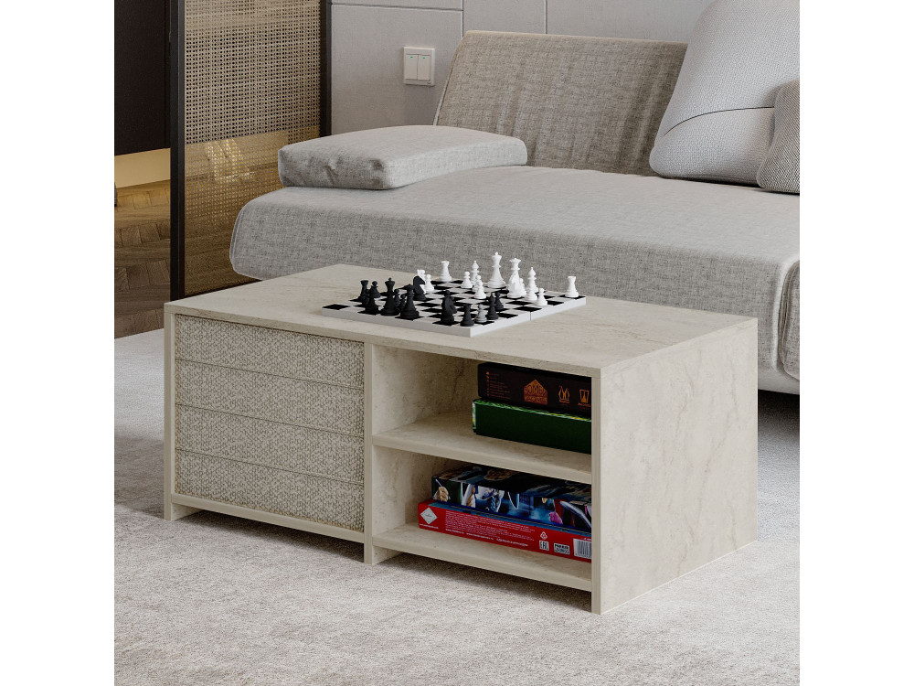 Couchtisch aus Holz "Gord" - 90 x 45 x 44 cm - Travertin