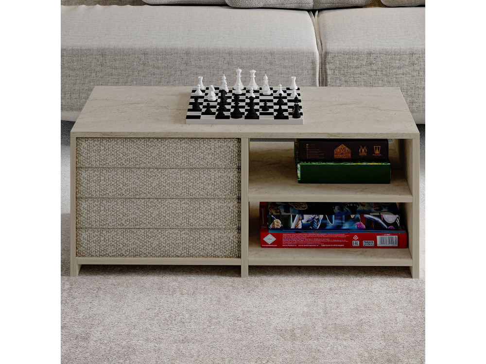 Couchtisch aus Holz "Gord" - 90 x 45 x 44 cm - Travertin