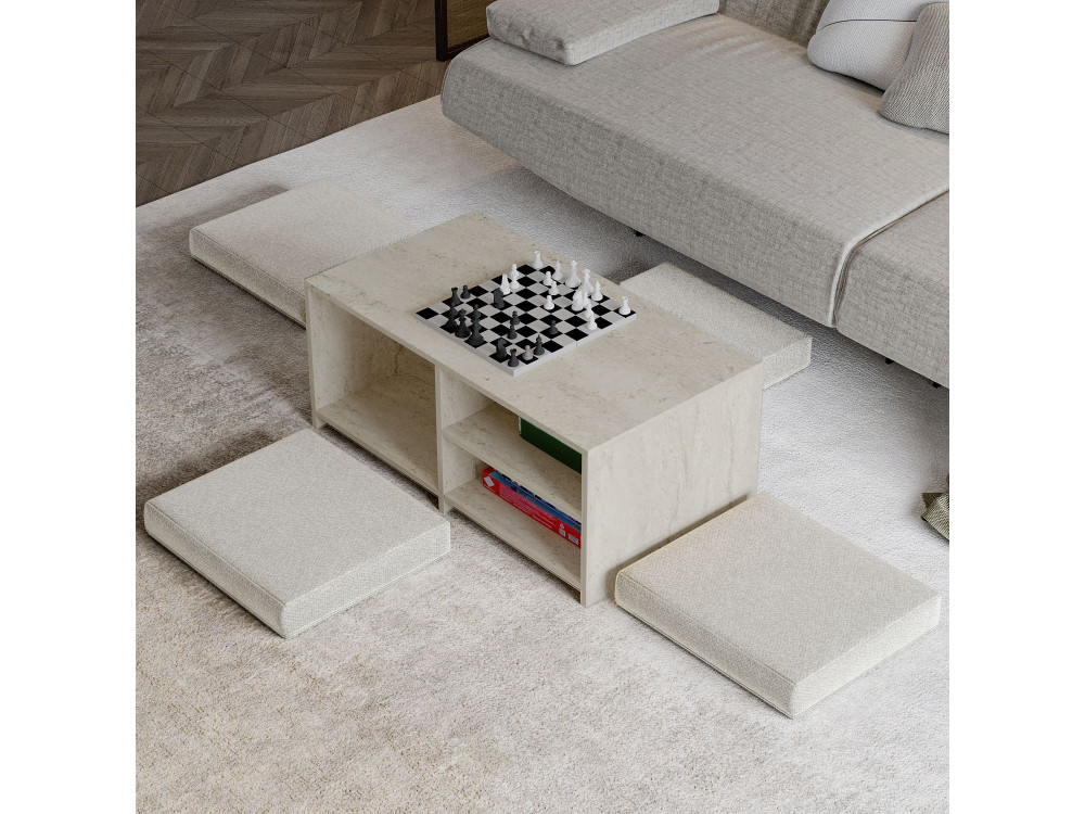 Couchtisch aus Holz "Gord" - 90 x 45 x 44 cm - Travertin