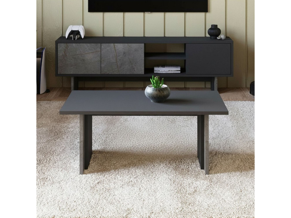 Couchtisch aus Holz "Ravello" - 90 x 50 x 40 cm - Anthrazitgrau marmoriert