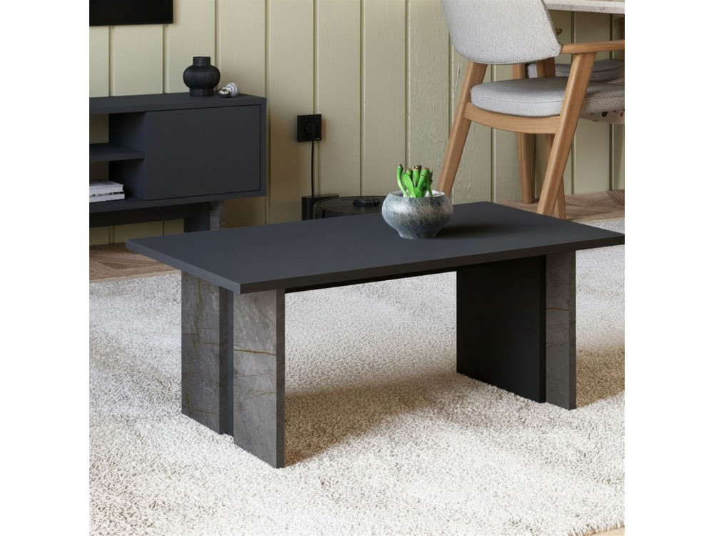 Couchtisch aus Holz "Ravello" - 90 x 50 x 40 cm - Anthrazitgrau marmoriert