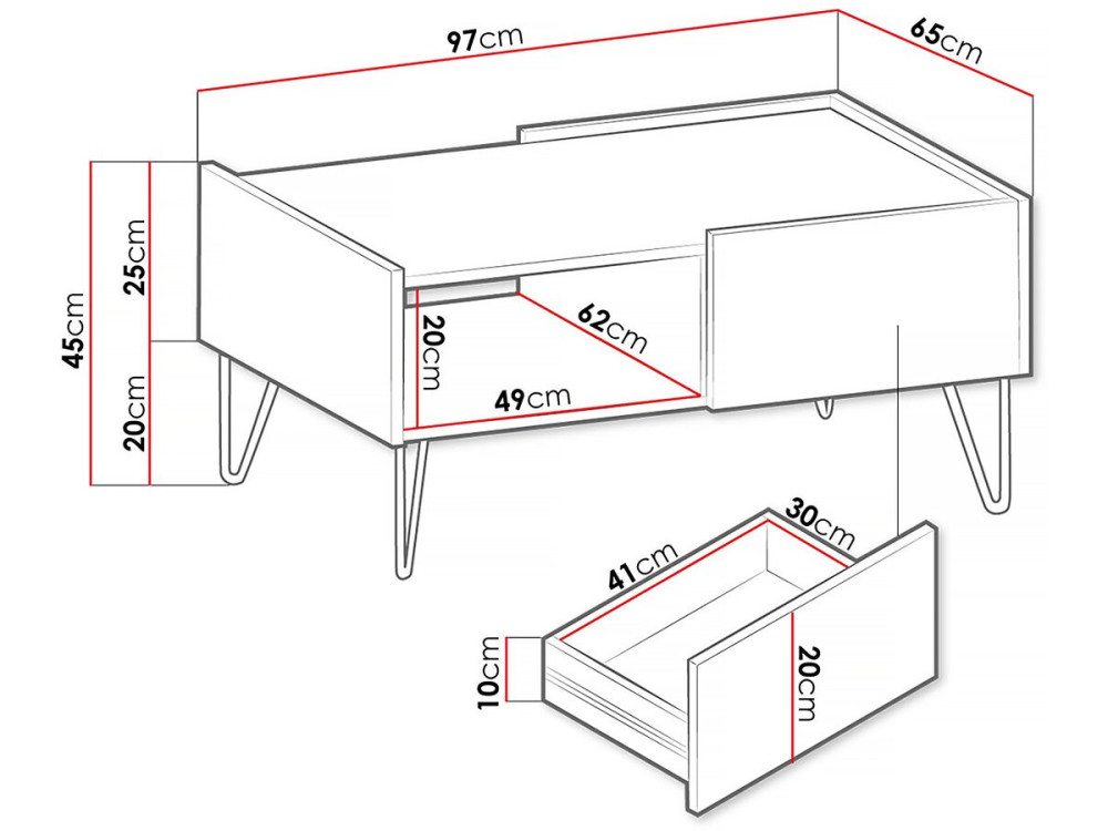 Couchtisch „Narine L“ – 97 × 45 × 65 cm – Weiß