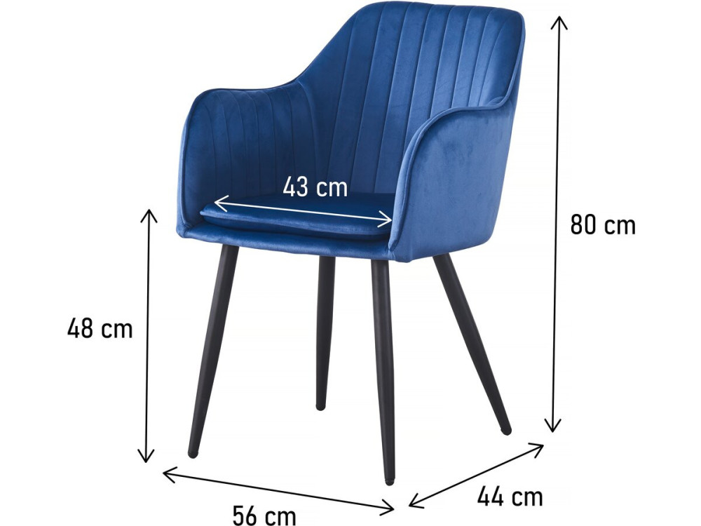 Samtstuhl mit Armlehnen 2er-Set "Velma" - Blau