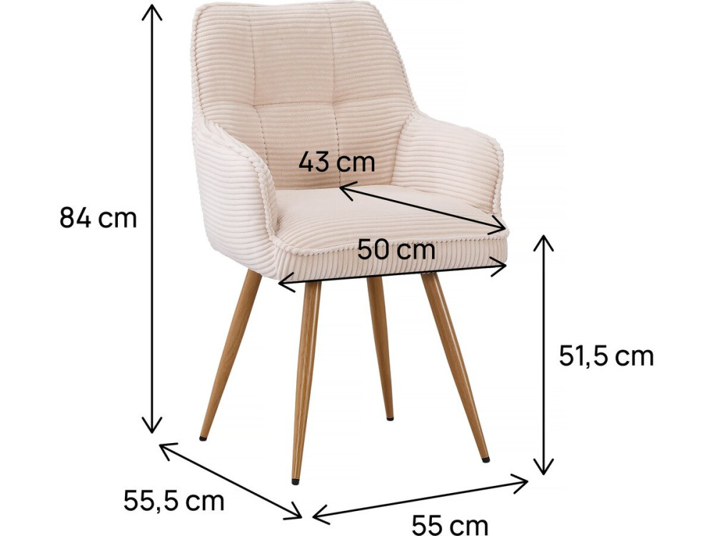 Set mit 2 Cordstühlen „Mayra“ – 60 x 56 x 88 cm – Beige