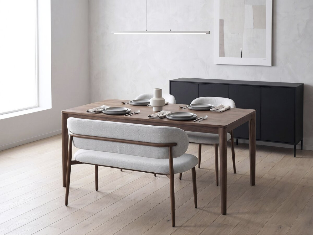Esszimmerbank aus Stoff - 110 cm - "Selene" - 3-Sitzer - Hellgrau und Braun