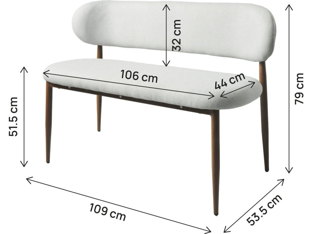 Esszimmerbank aus Stoff - 110 cm - "Selene" - 3-Sitzer - Hellgrau und Braun