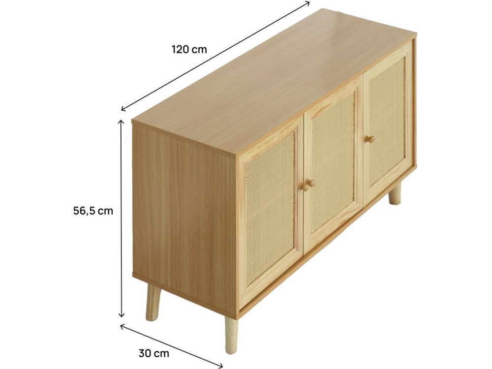Anrichte mit Rohrgeflecht "Neuille" - 120 x 40 x 71,5 cm - Beige