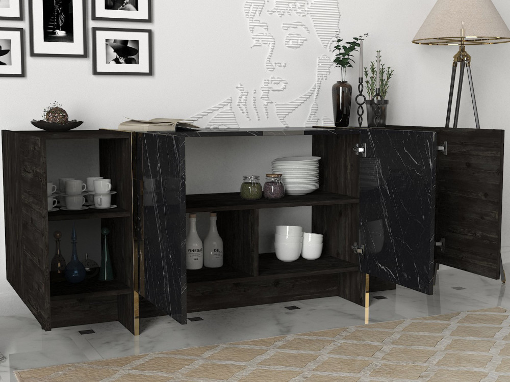 Holz Buffet "Veyron" - 180 x 46 x 75 cm - Schwarz Gold