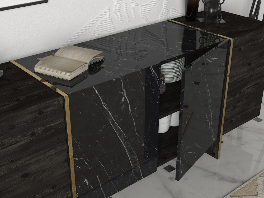Holz Buffet "Veyron" - 180 x 46 x 75 cm - Schwarz Gold