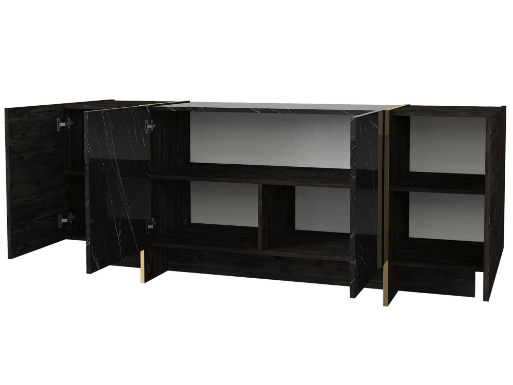 Holz Buffet "Veyron" - 180 x 46 x 75 cm - Schwarz Gold