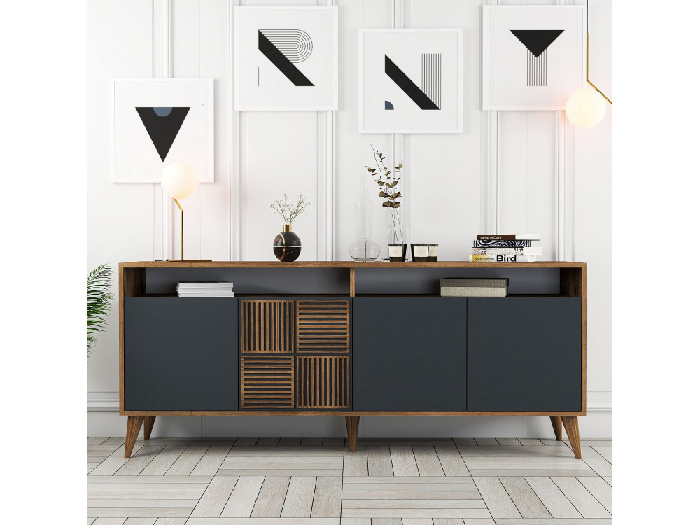 Holzanrichte "Milan" - 180 x 35 x 78 cm - Nussbaum Anthrazit