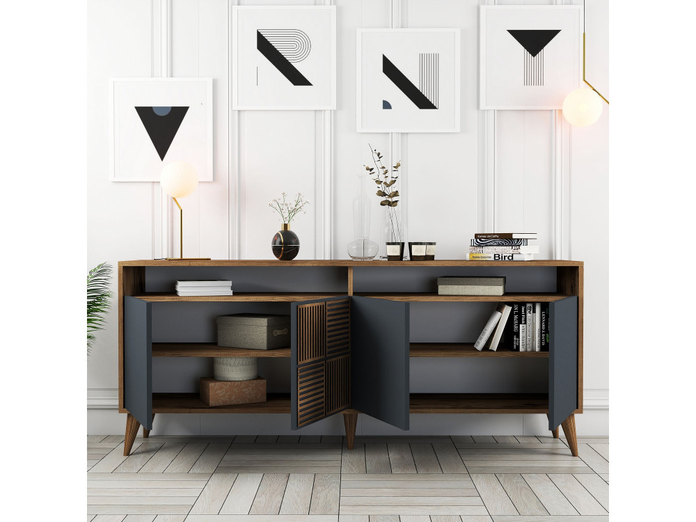 Holzanrichte "Milan" - 180 x 35 x 78 cm - Nussbaum Anthrazit