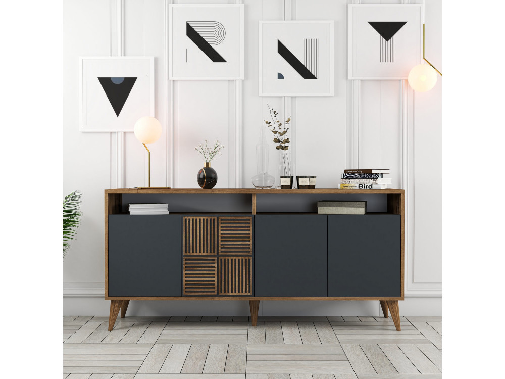 Holzanrichte "Milan" - 160 x 35 x 78 cm - Nussbaum, Anthrazit