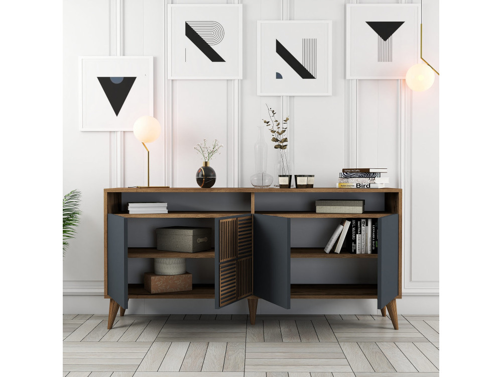 Holzanrichte "Milan" - 160 x 35 x 78 cm - Nussbaum, Anthrazit