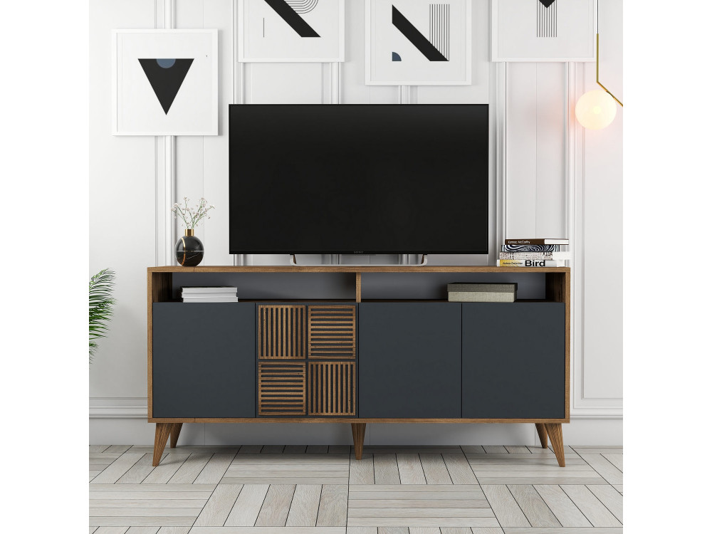 Holzanrichte "Milan" - 160 x 35 x 78 cm - Nussbaum, Anthrazit