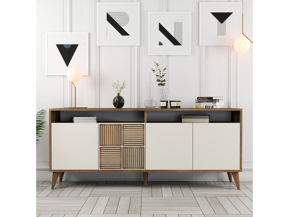 Holzanrichte "Milan" - 180 x 35 x 78 cm - Nussbaum, Creme