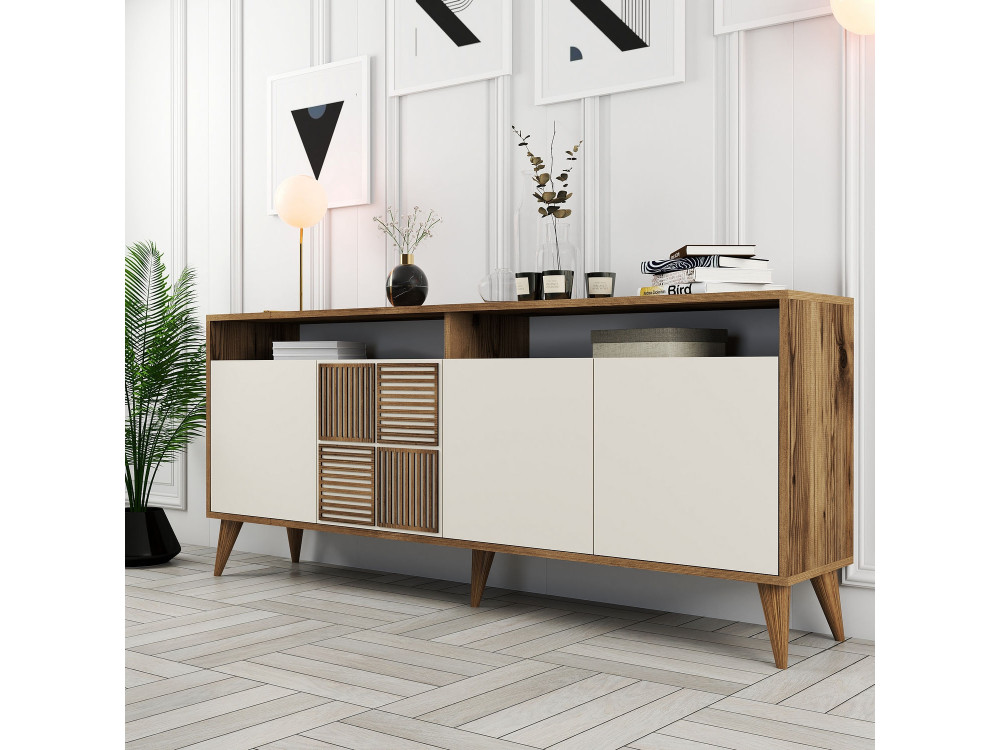 Holzanrichte "Milan" - 180 x 35 x 78 cm - Nussbaum, Creme