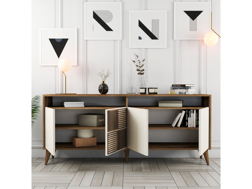 Holzanrichte "Milan" - 180 x 35 x 78 cm - Nussbaum, Creme