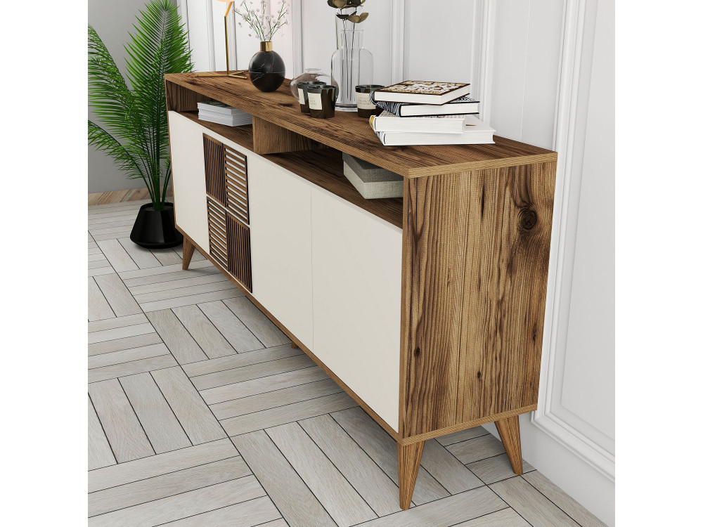 Holzanrichte "Milan" - 180 x 35 x 78 cm - Nussbaum, Creme
