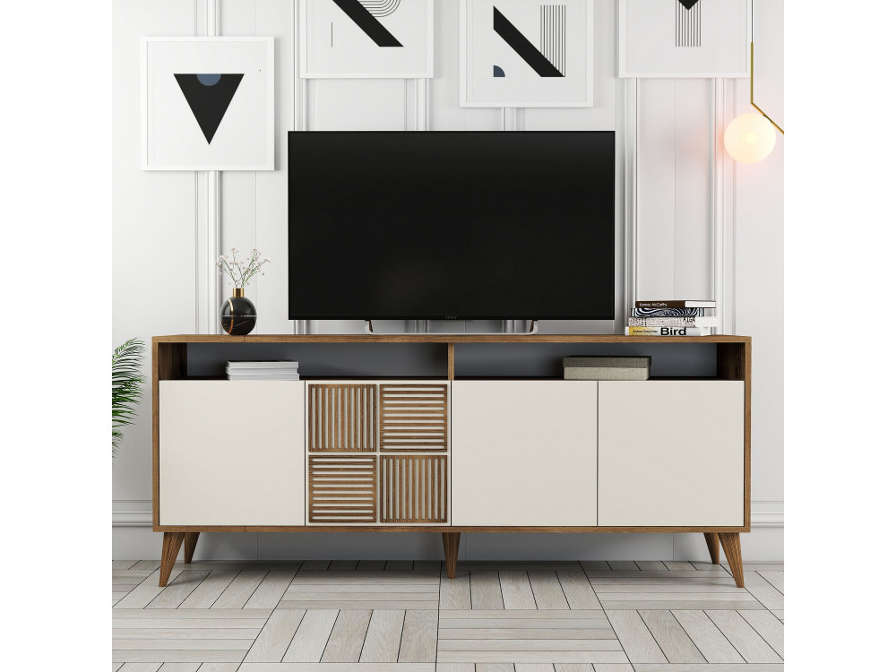 Holzanrichte "Milan" - 180 x 35 x 78 cm - Nussbaum, Creme