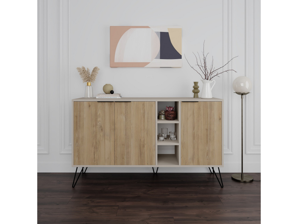 Anrichte aus Holz "Clara" - 142 x 36 x 83 cm - Sandstein
