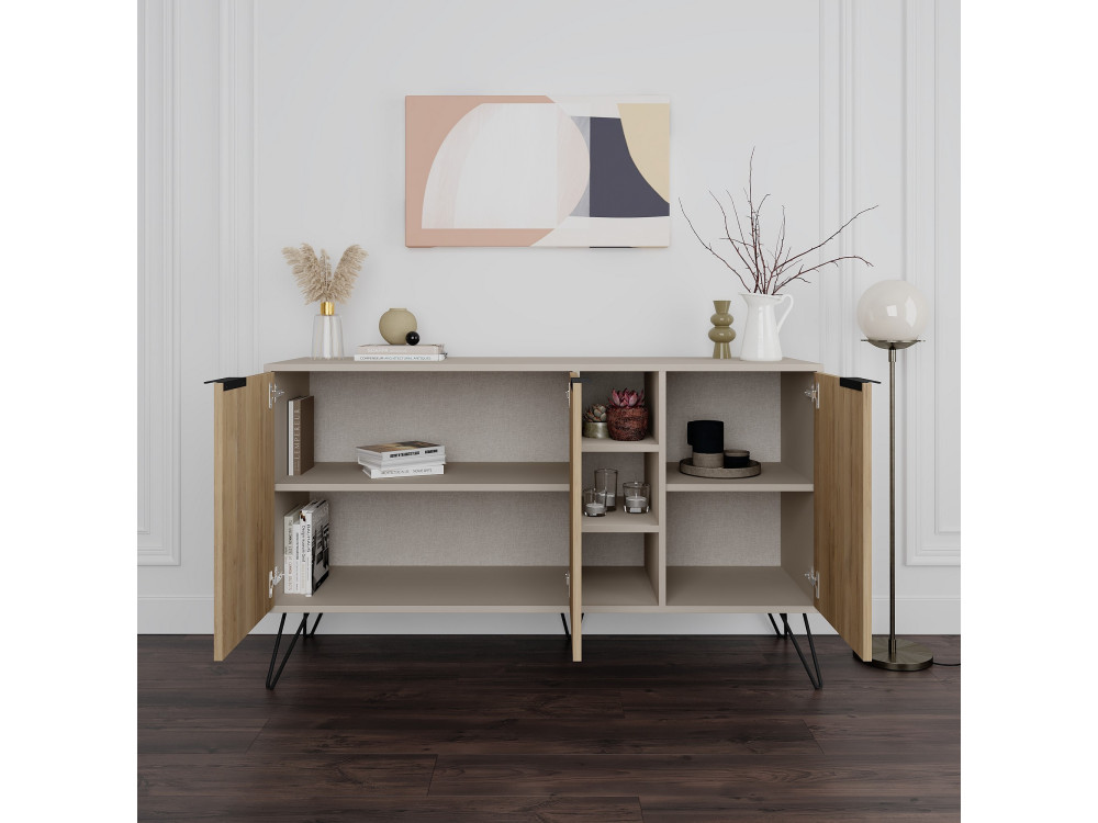 Anrichte aus Holz "Clara" - 142 x 36 x 83 cm - Sandstein