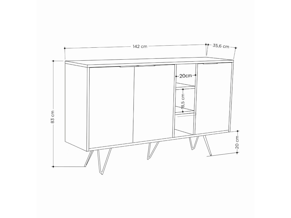 Anrichte aus Holz "Clara" - 142 x 36 x 83 cm - Sandstein
