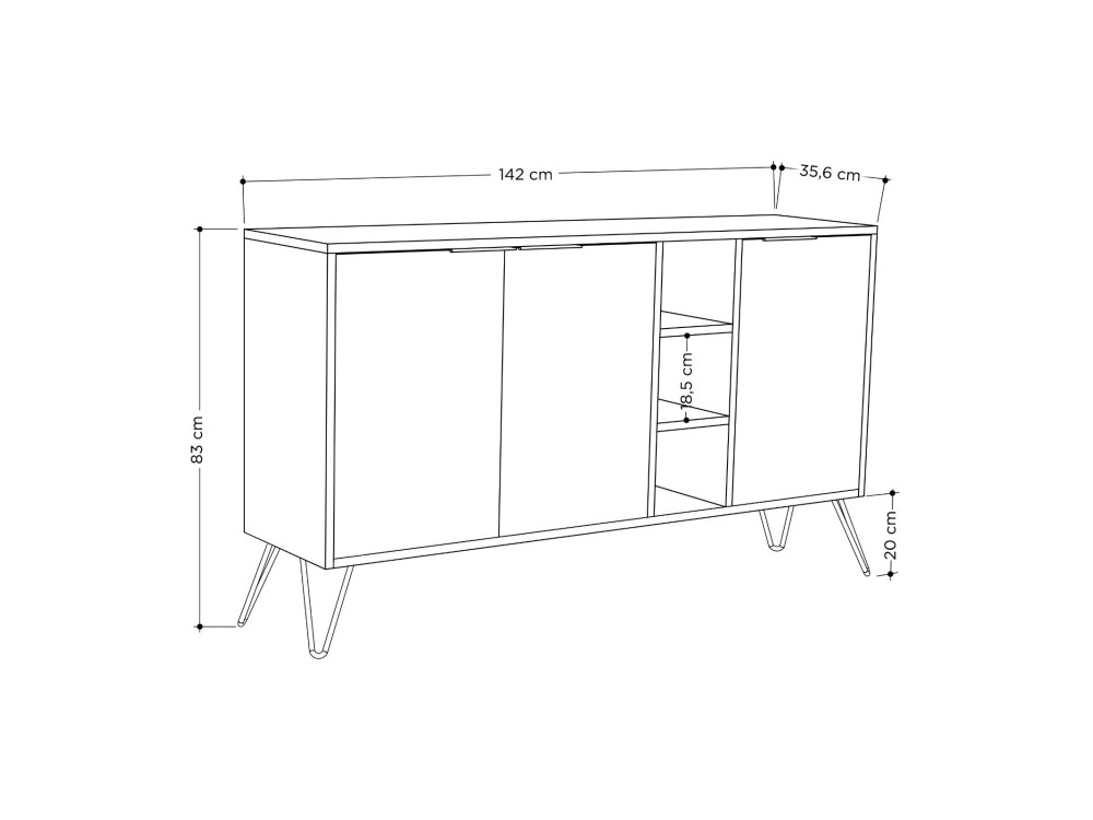 Anrichte aus Holz "Clara" - 142 x 36 x 83 cm - Beige