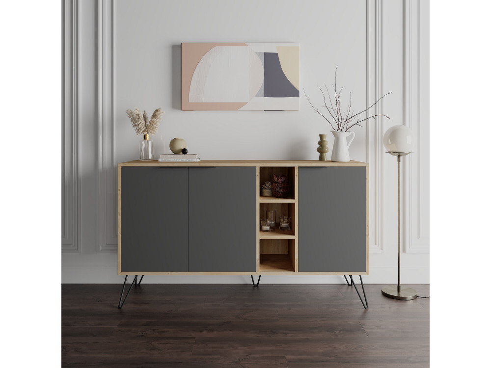 Holzanrichte "Clara" - 142 x 36 x 83 cm - Anthrazitgrau