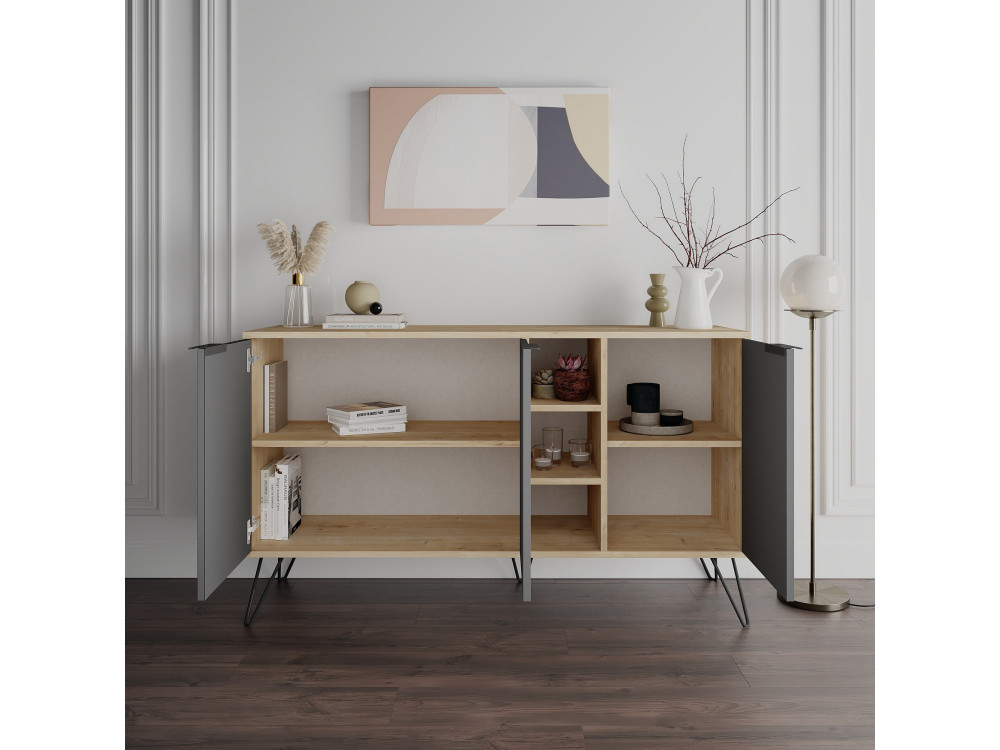 Holzanrichte "Clara" - 142 x 36 x 83 cm - Anthrazitgrau