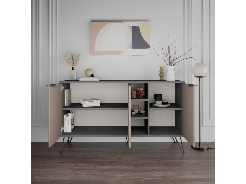 Holzanrichte "Clara" - 142 x 36 x 83 cm - Helles Mokka