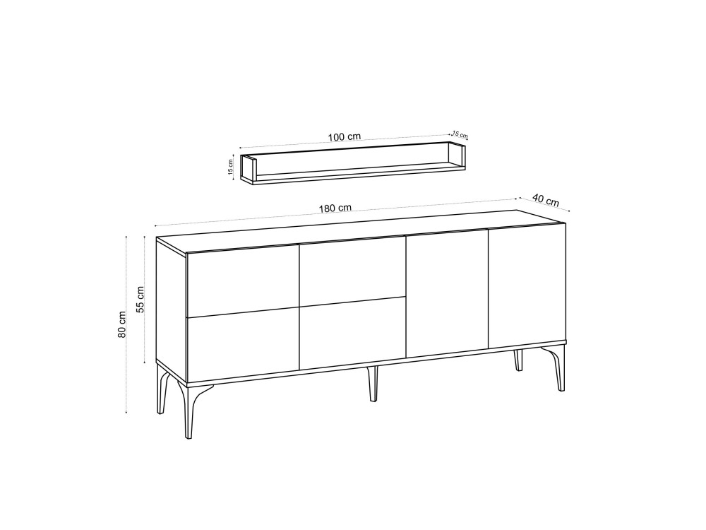 Holzanrichte "Stella" - 180 x 40 x 55 cm - Eiche Saphir