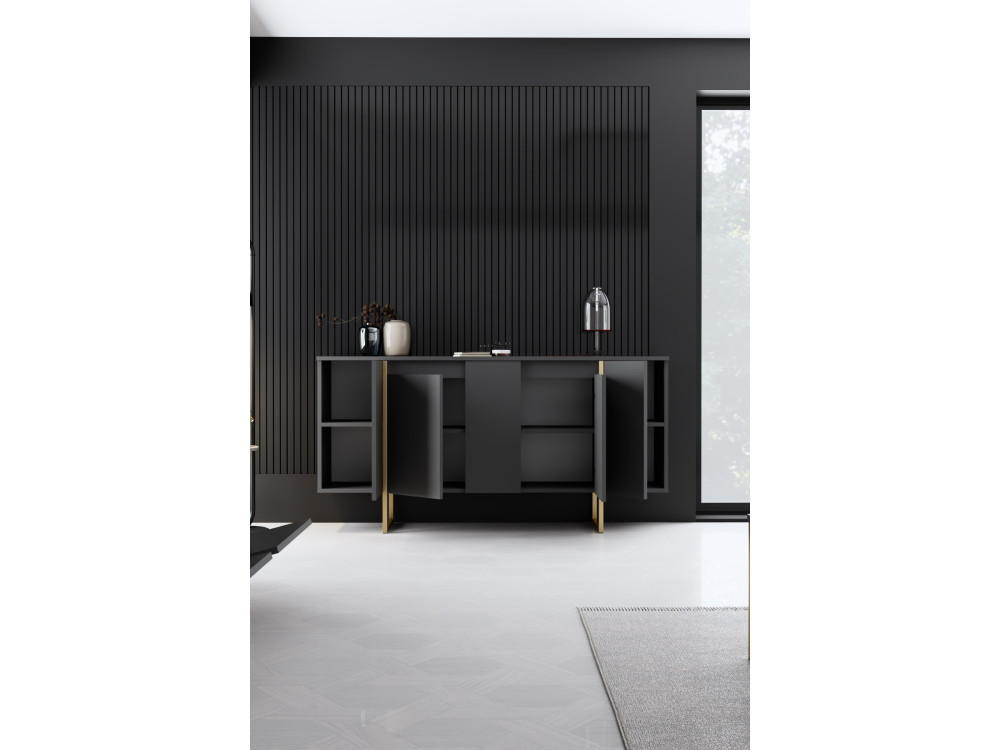 Holzbuffet "Luxe" – 160 x 35 x 80 cm – Anthrazitgold
