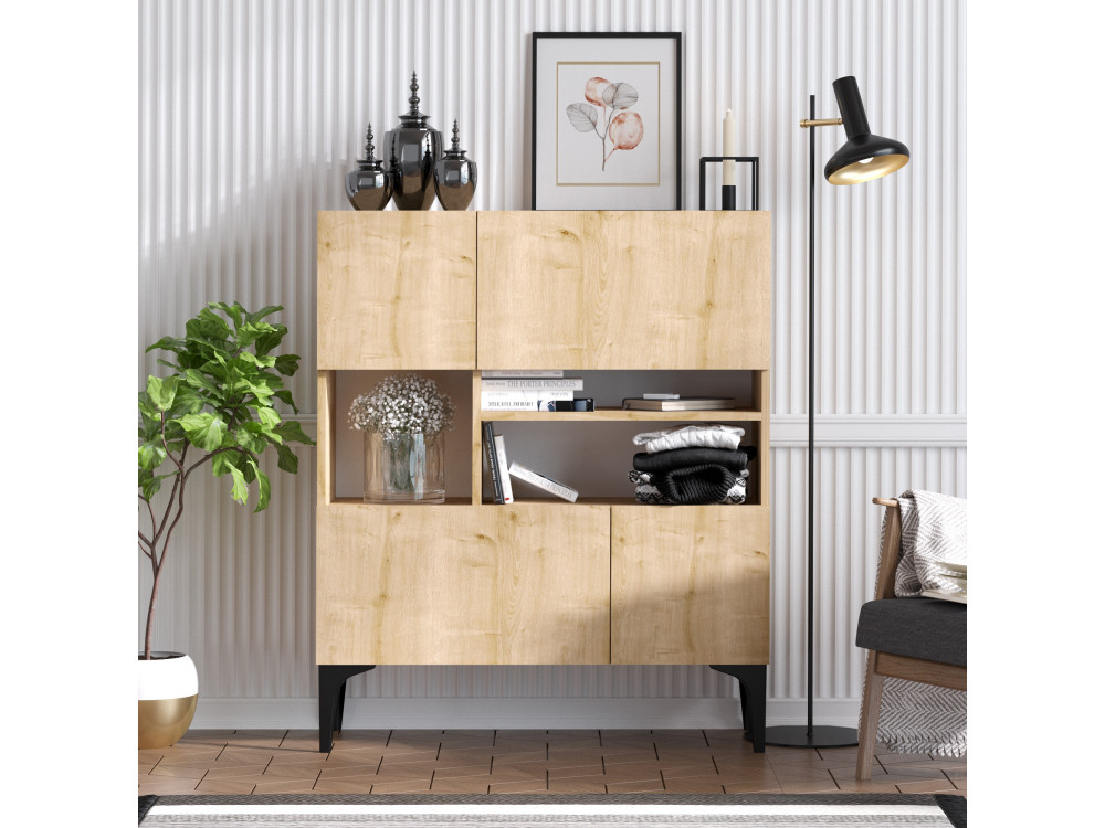 Anrichte aus Holz "Krista" - 100 x 35 x 125 cm - Eiche Saphir
