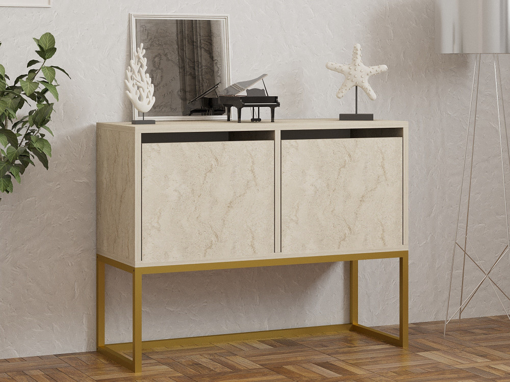 Anrichte aus Holz "Zermat" - 90 x 34 x 70 cm - Travertin