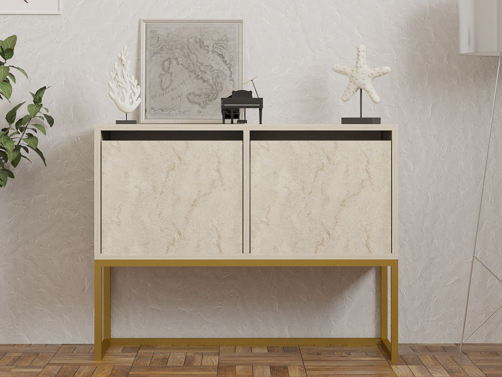 Anrichte aus Holz "Zermat" - 90 x 34 x 70 cm - Travertin