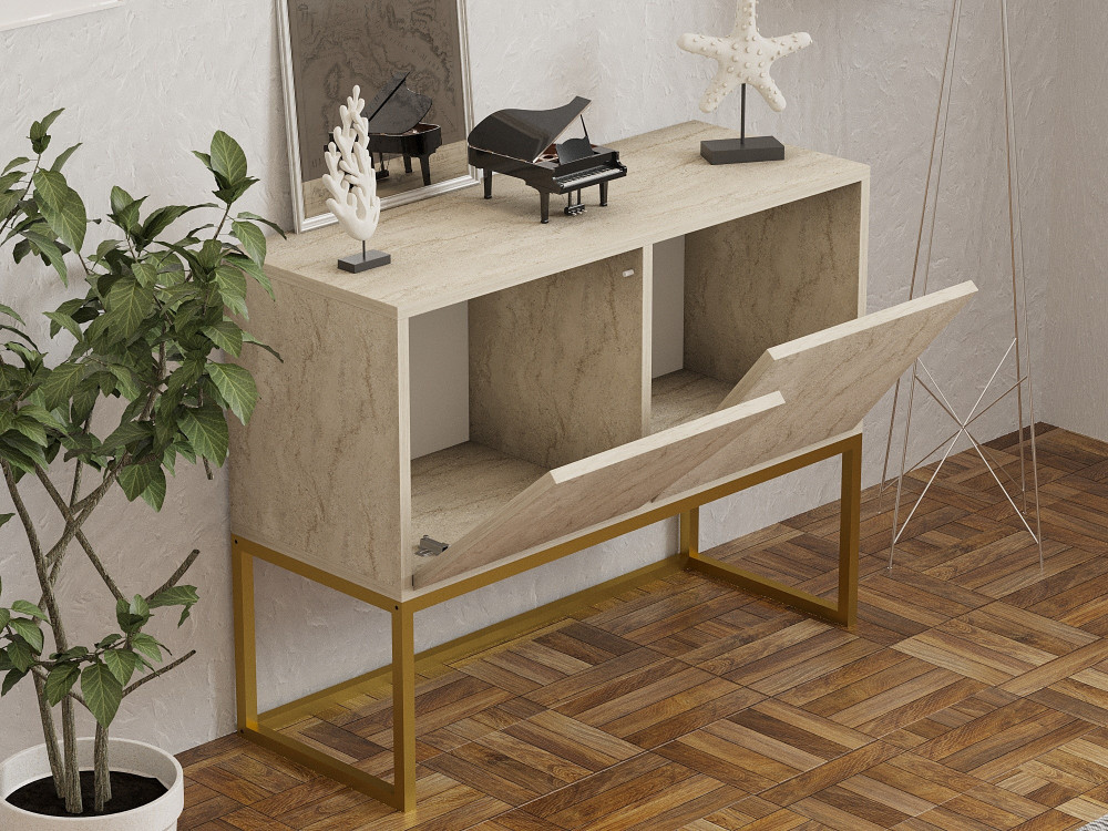 Anrichte aus Holz "Zermat" - 90 x 34 x 70 cm - Travertin