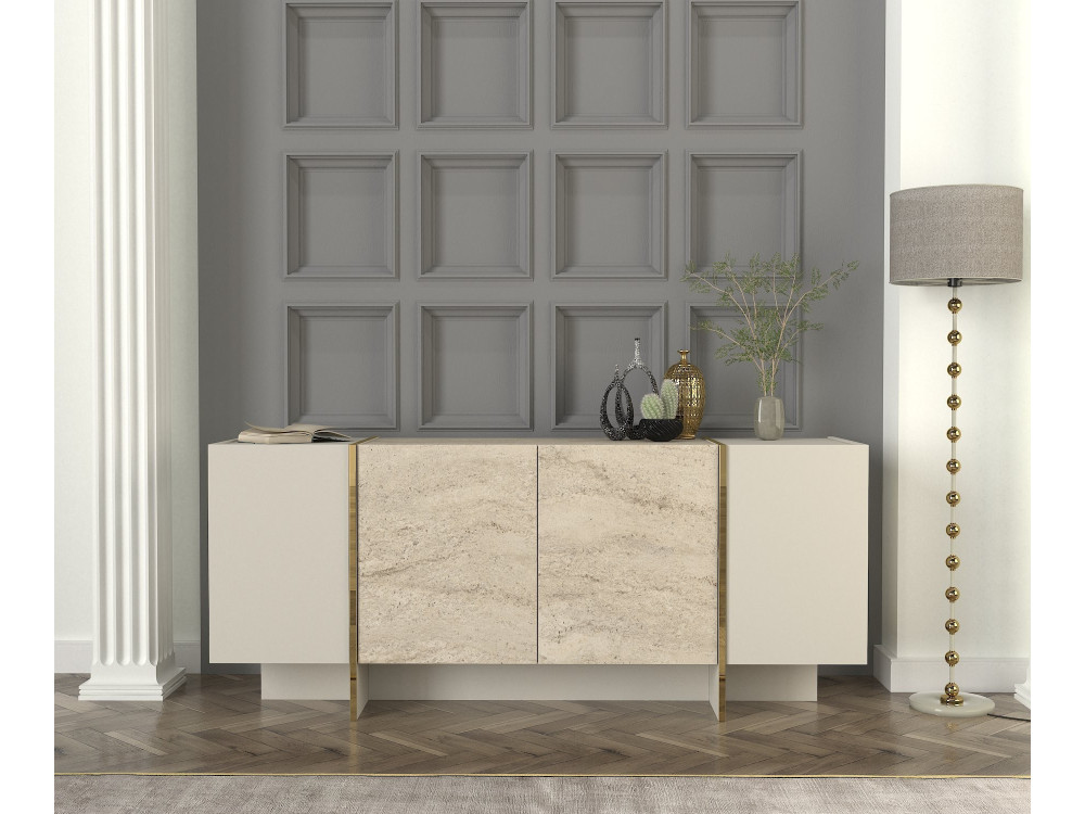 Anrichte aus Holz "Veyron" - 180 x 46 x 75 cm - Travertin, Sandstein