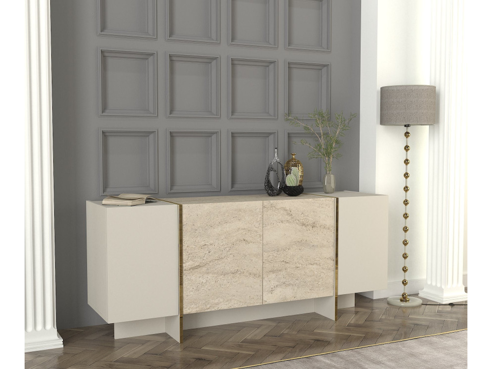 Anrichte aus Holz "Veyron" - 180 x 46 x 75 cm - Travertin, Sandstein
