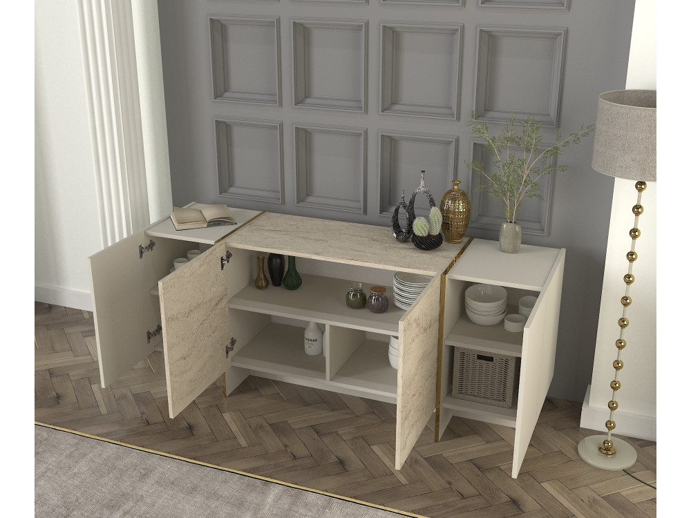 Anrichte aus Holz "Veyron" - 180 x 46 x 75 cm - Travertin, Sandstein